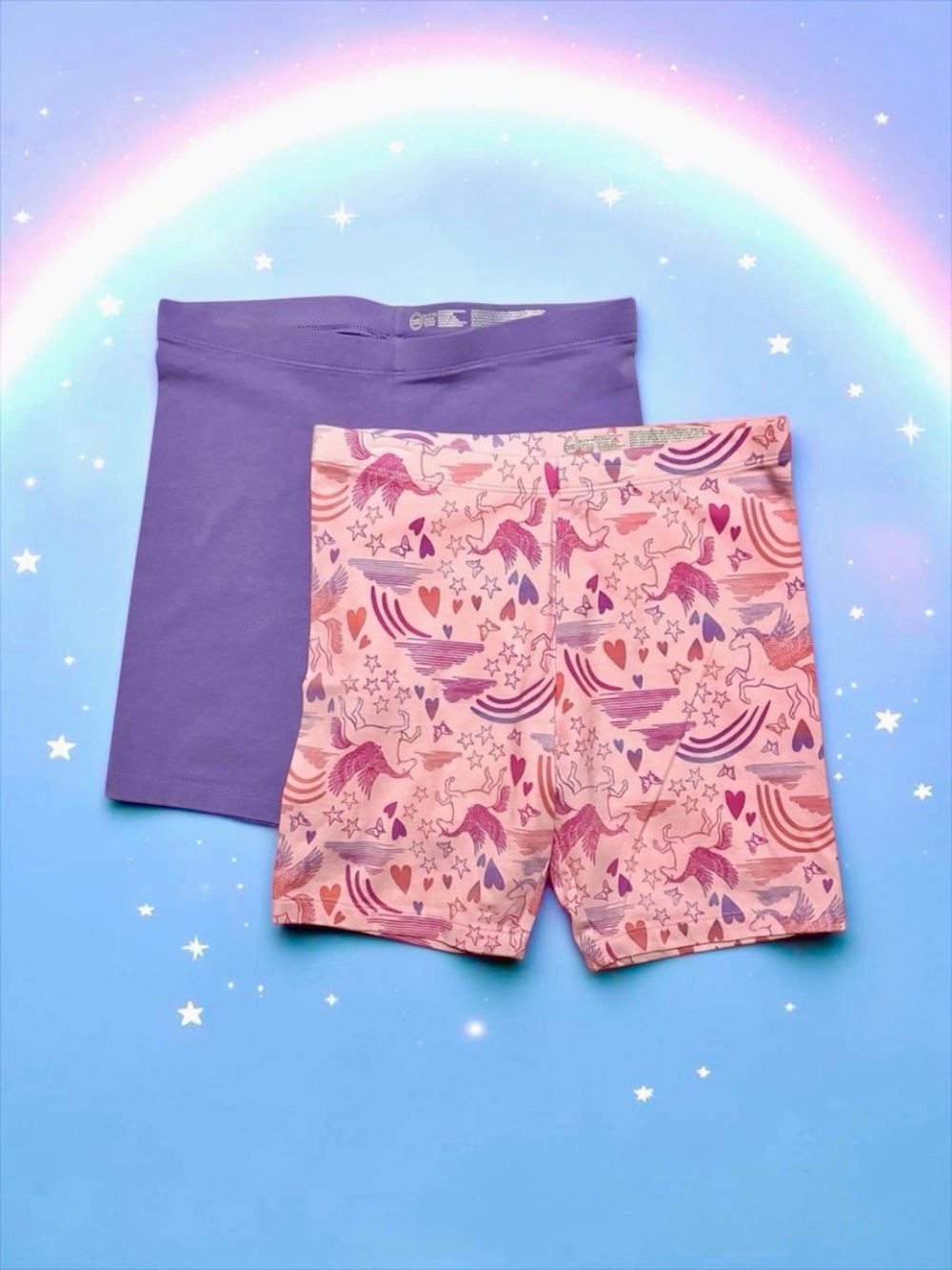 Wonder Nation Girls Unicorn Print Shorts Set Pink & Lavender XL (14–16)